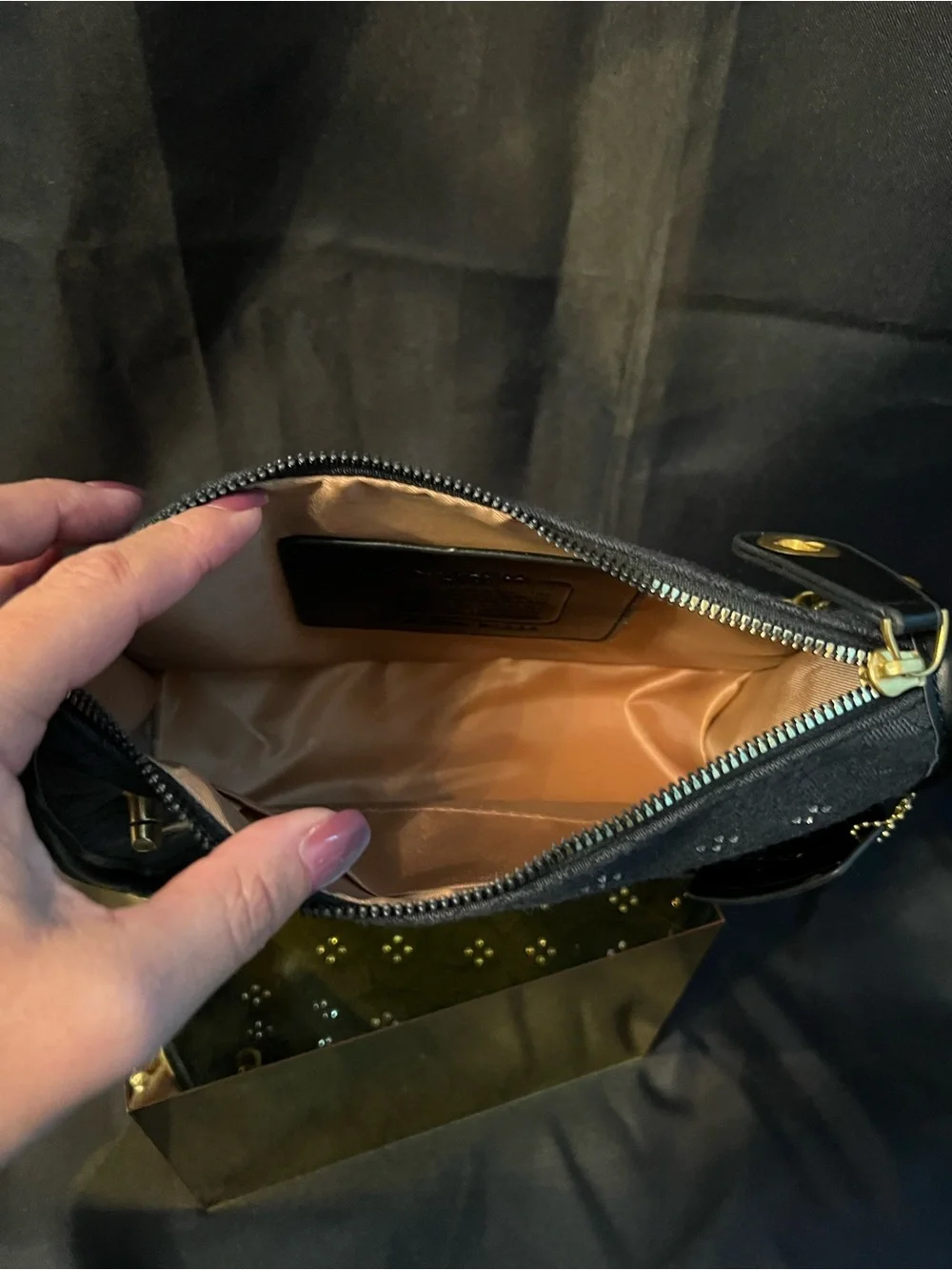 Coach Black Shoulder Bag with Gold Chain